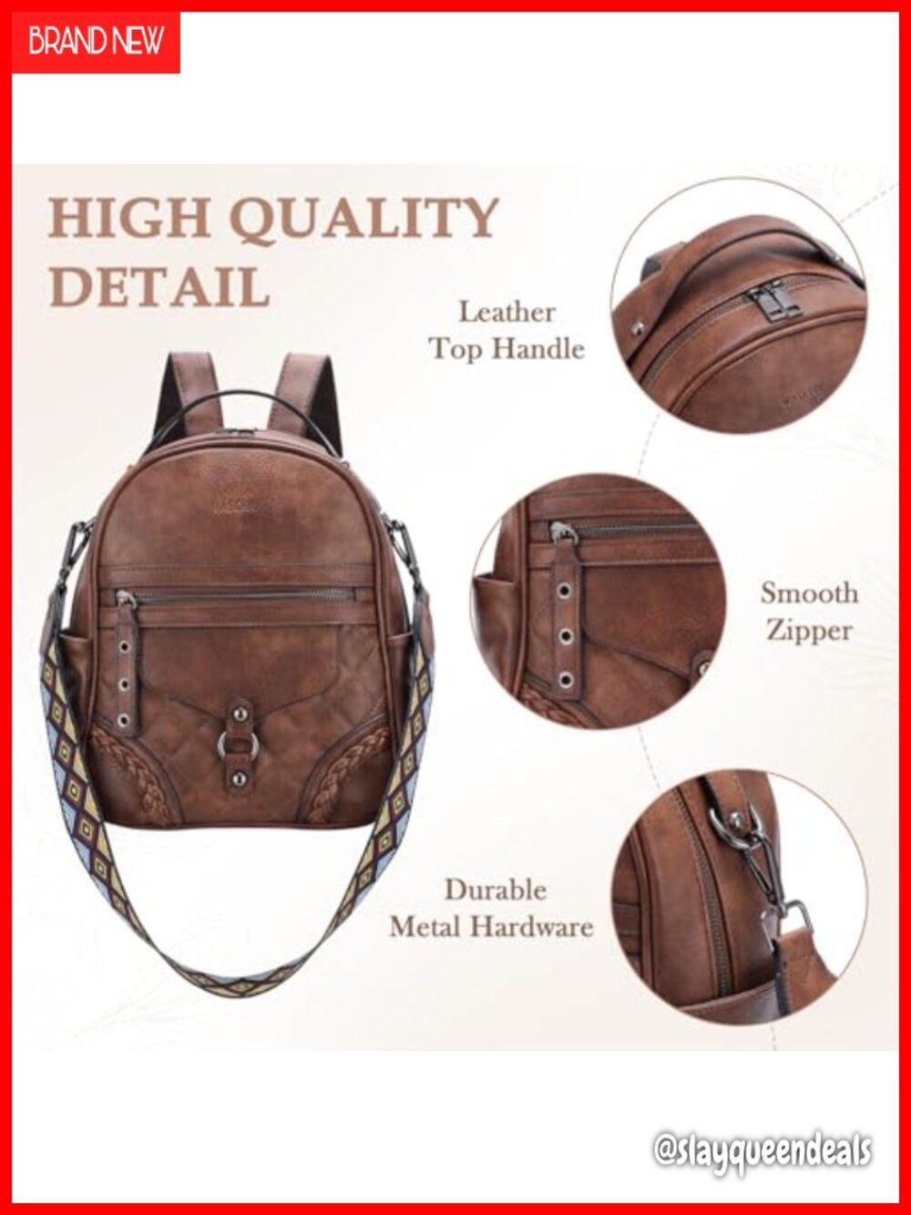 Women's Vegan Leather Mini Backpack Purse with Quilted Flap - Picture 2 of 5